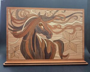 Horse design made from 5 types of wood